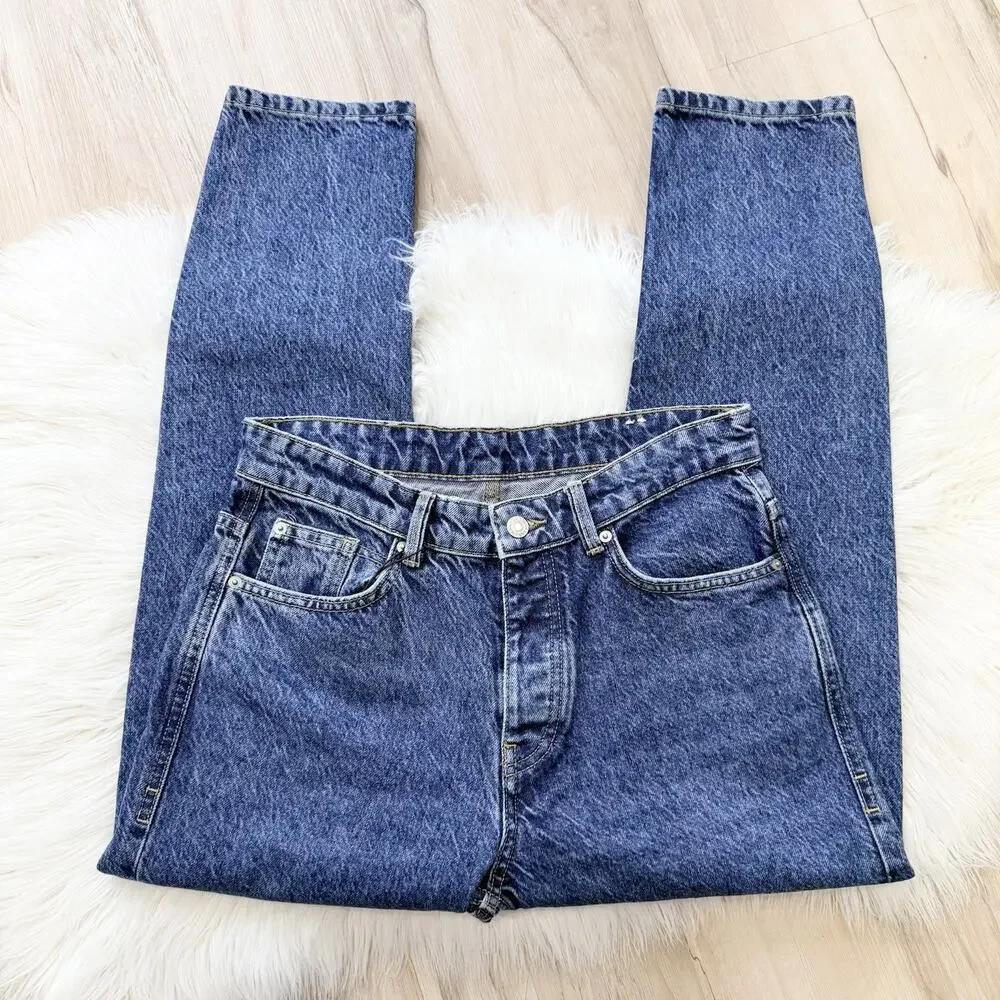new ZARA Jeans Womens Blue Button Fly High Rise Straight Leg Essentials Size 6